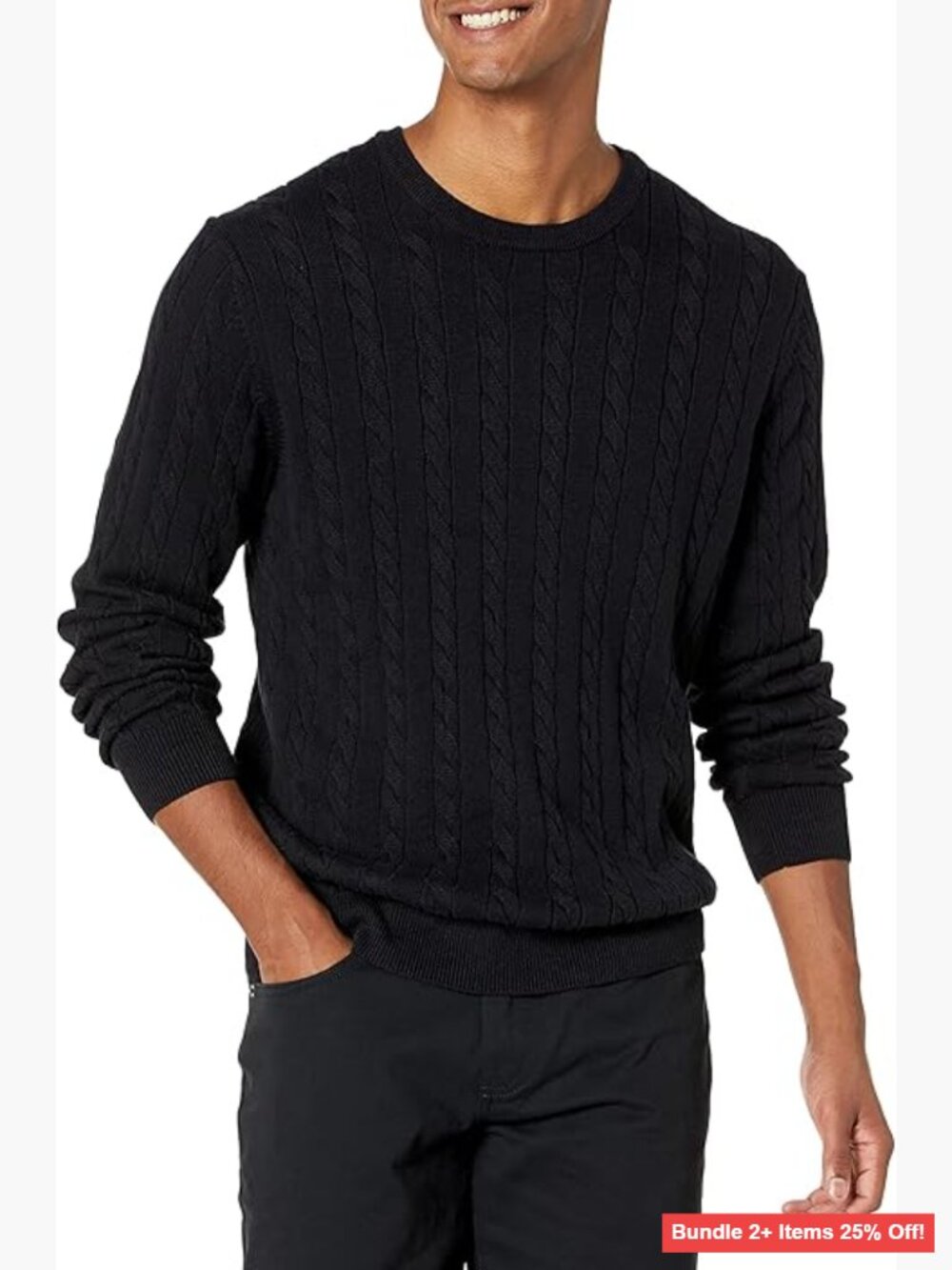 Men's Cotton Cable Crewneck Sweater Pullover Classic Fit Long Sleeve